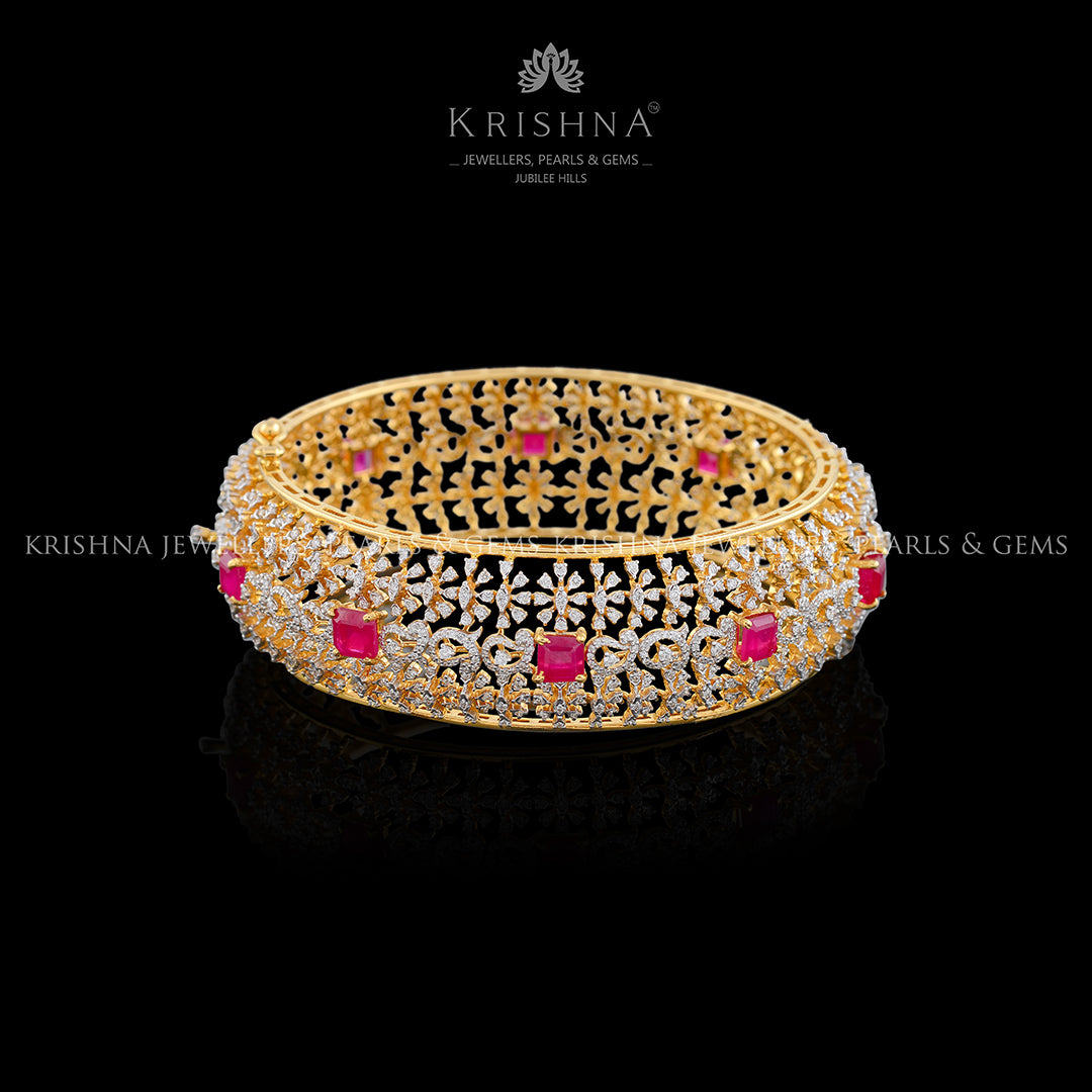 Queenly Floral  Diamond Bangles - Krishna Jewellers Pearls and Gems