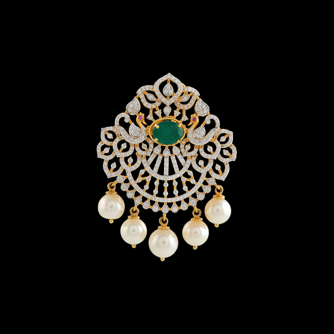 Peacock Diamond  Pendant - Krishna Jewellers Pearls and Gems