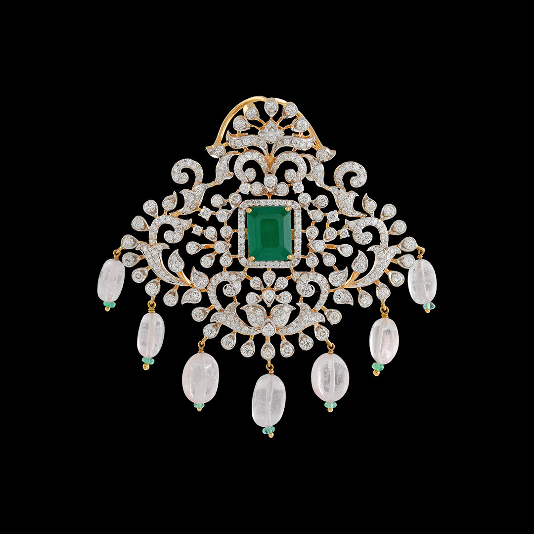 Diamond Pendant with Morganite Beads - Krishna Jewellers Pearls and Gems