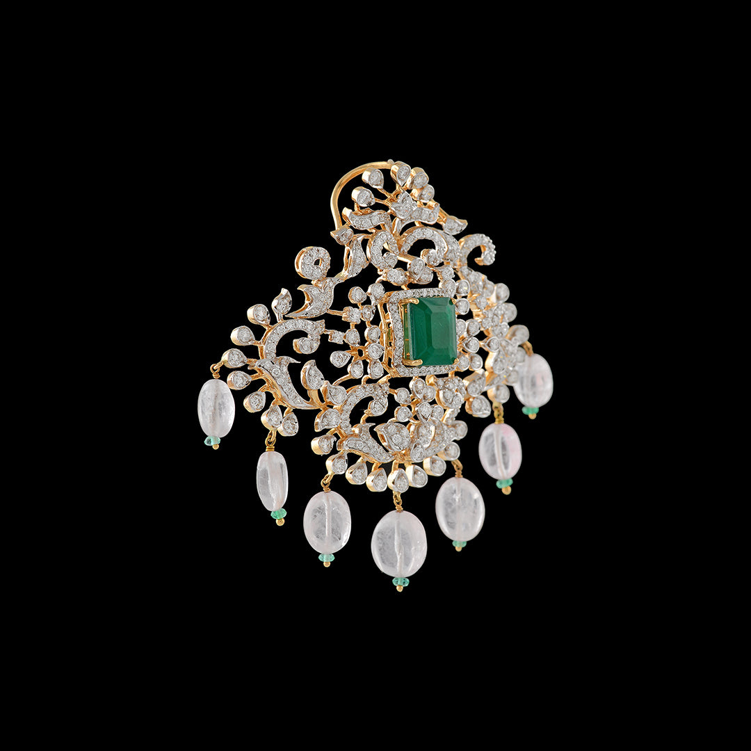 Diamond Pendant with Morganite Beads - Krishna Jewellers Pearls and Gems