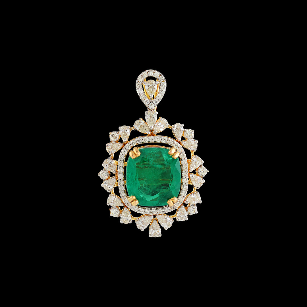 Diamond Emerald Pendant - Krishna Jewellers Pearls and Gems