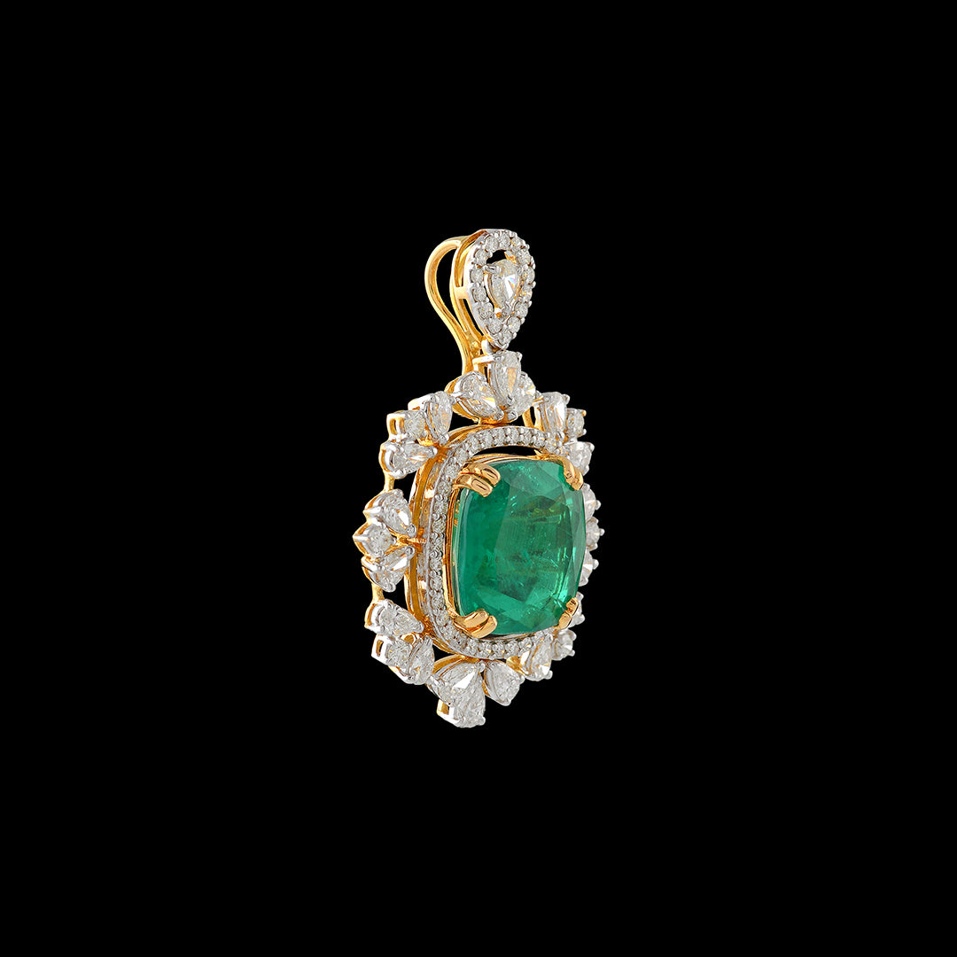 Diamond Emerald Pendant - Krishna Jewellers Pearls and Gems