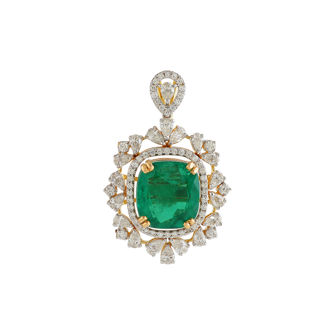 Diamond Emerald Pendant - Krishna Jewellers Pearls and Gems