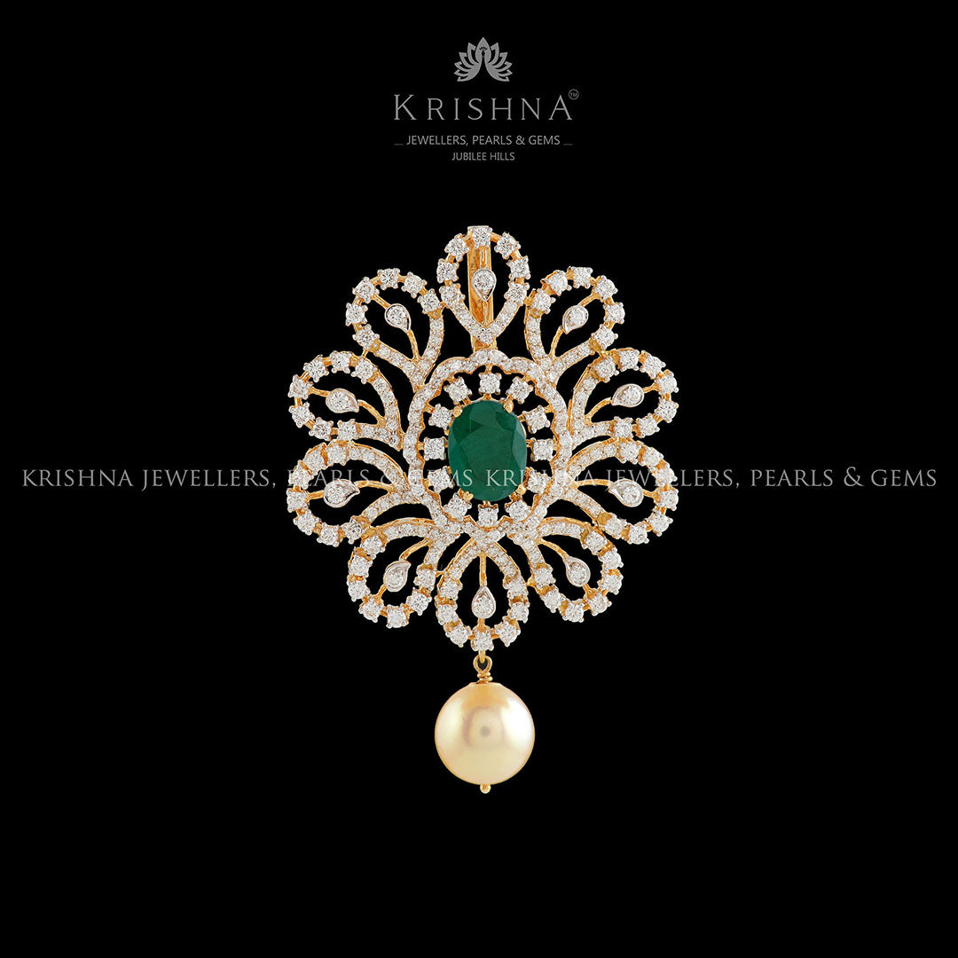 Floral Diamond Pendant - Krishna Jewellers Pearls and Gems