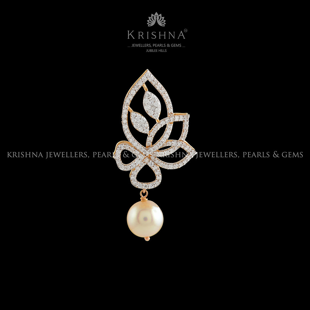 Flower and Leaf Diamond Pendant - Krishna Jewellers Pearls and Gems