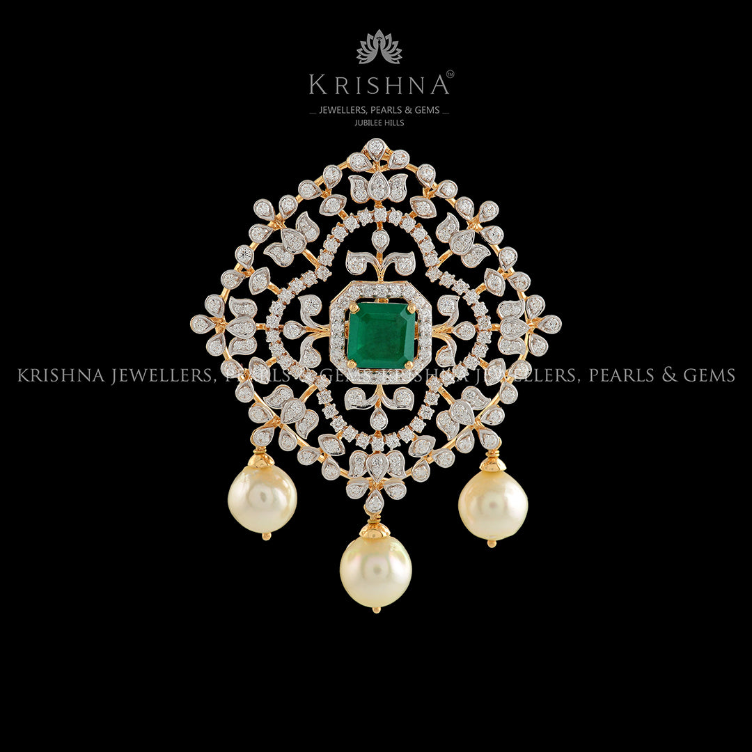 Lotus Diamond Pendant - Krishna Jewellers Pearls and Gems