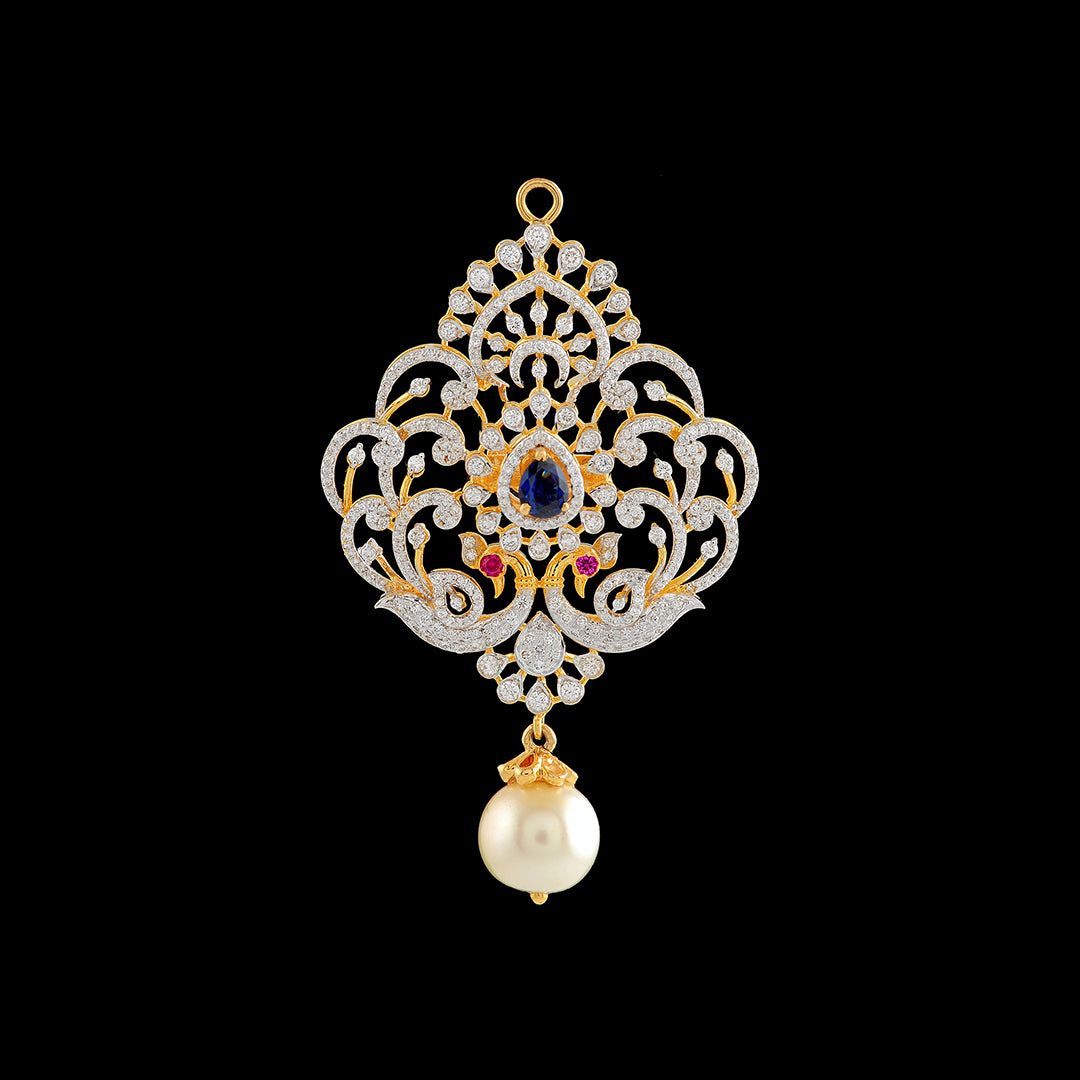 Twosome Peacock Diamond Pendant - Krishna Jewellers Pearls and Gems