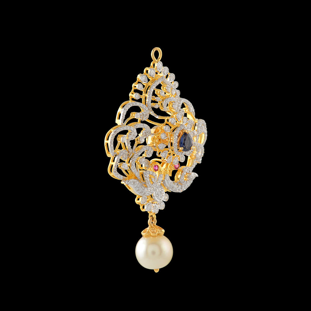Twosome Peacock Diamond Pendant - Krishna Jewellers Pearls and Gems