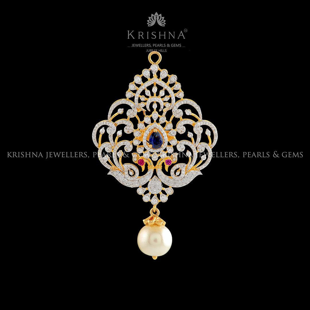 Twosome Peacock Diamond Pendant - Krishna Jewellers Pearls and Gems