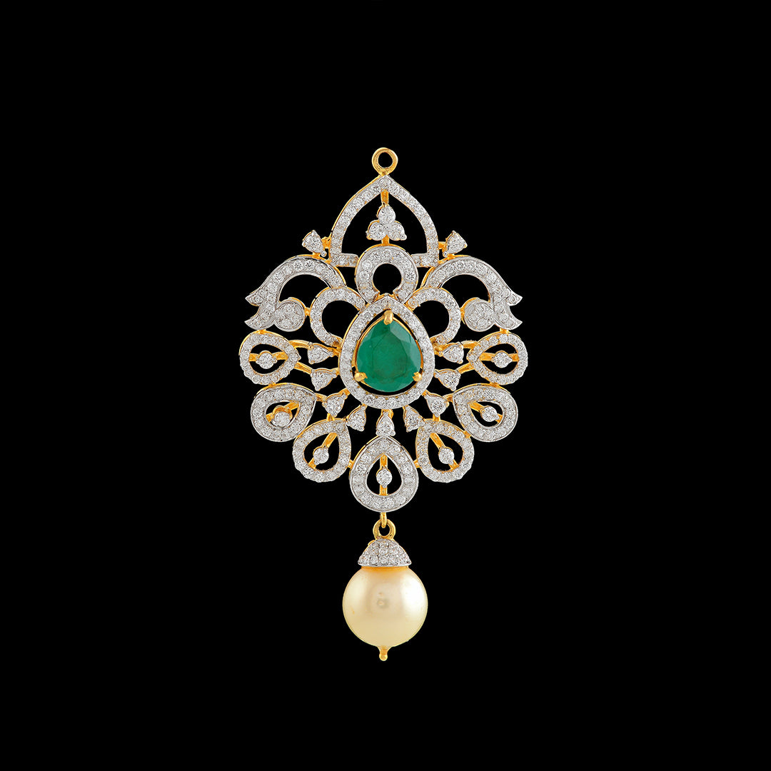 Diamond Pendant in Leaf Motif - Krishna Jewellers Pearls and Gems