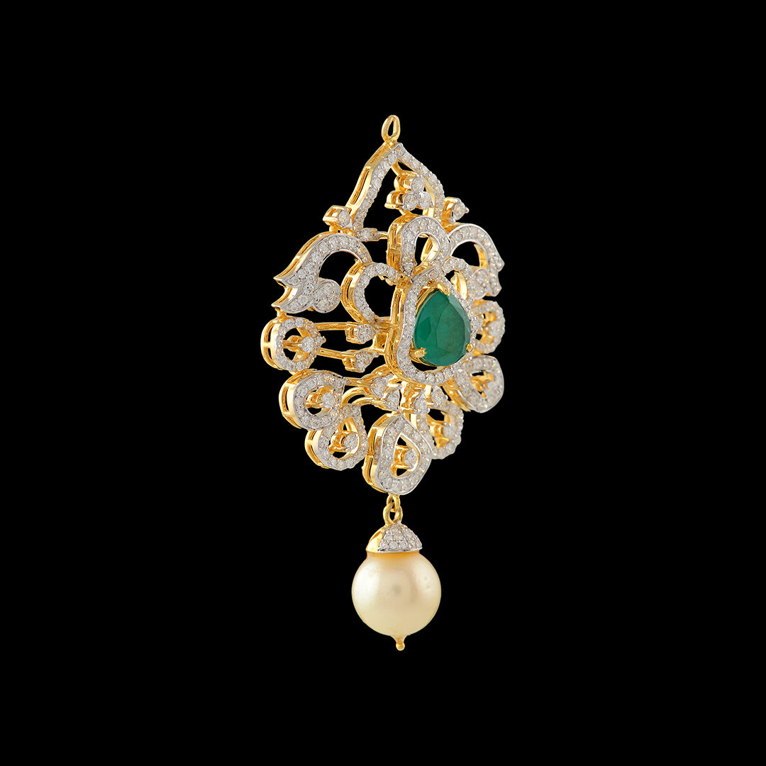 Diamond Pendant in Leaf Motif - Krishna Jewellers Pearls and Gems