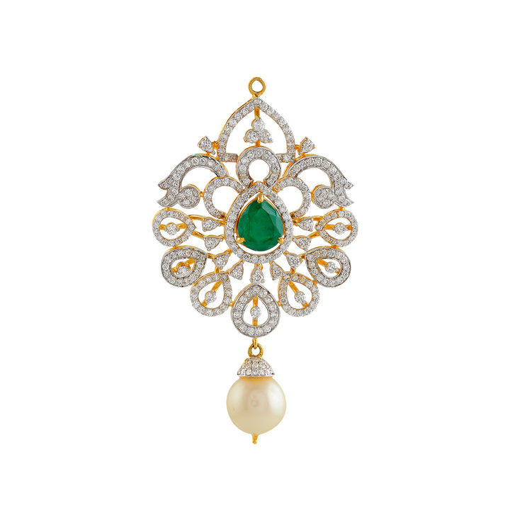 Diamond Pendant in Leaf Motif - Krishna Jewellers Pearls and Gems