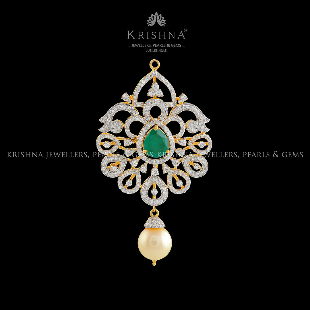 Diamond Pendant in Leaf Motif - Krishna Jewellers Pearls and Gems