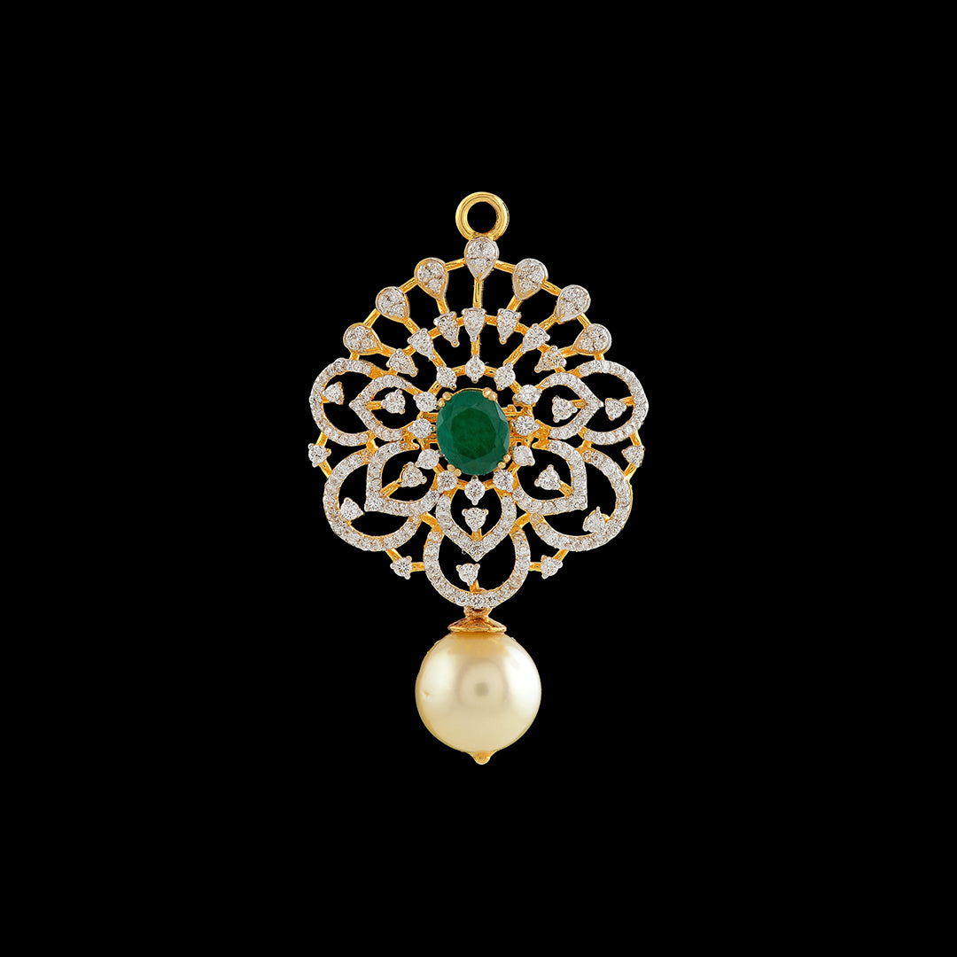 Diamond Pendant in Flower Motif - Krishna Jewellers Pearls and Gems