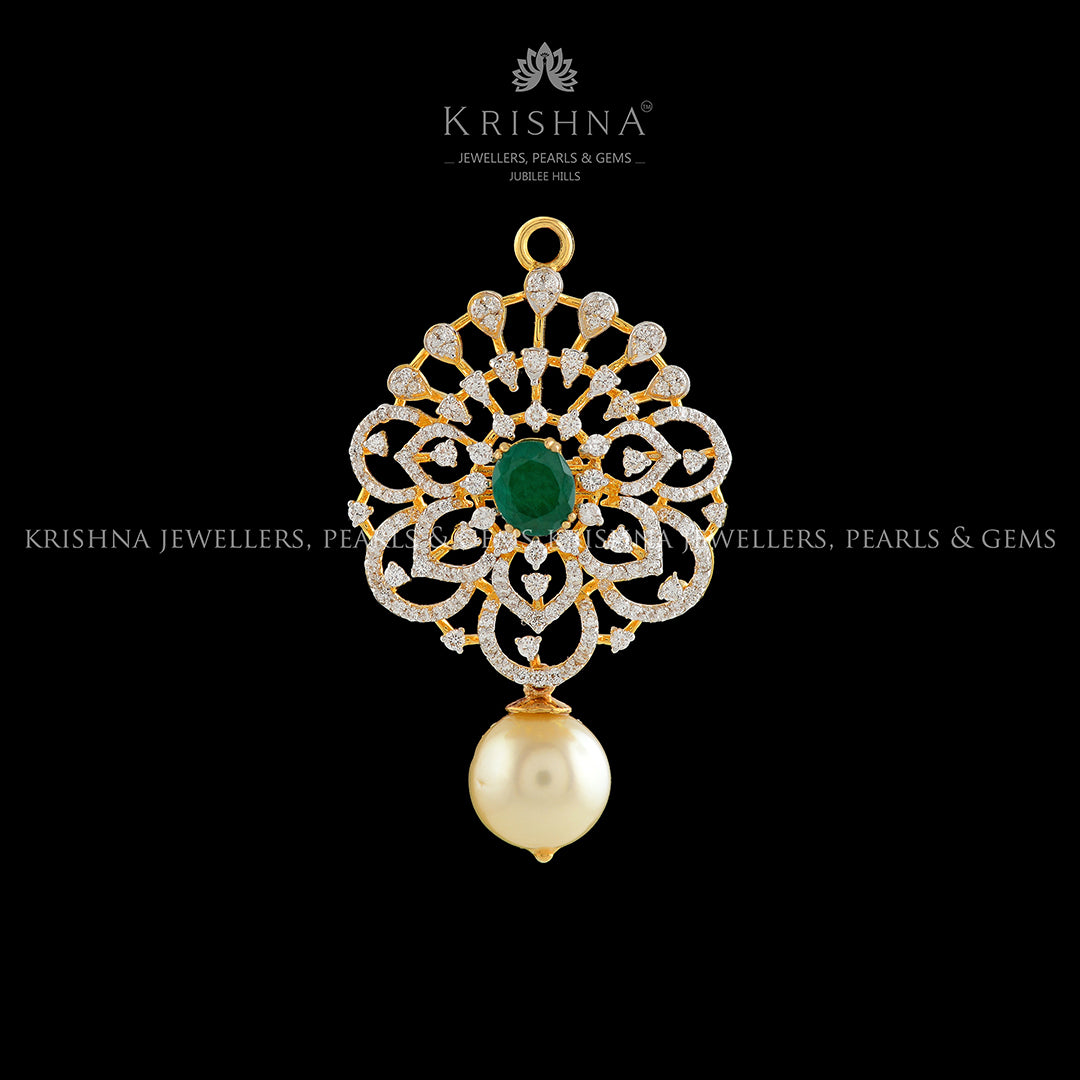 Diamond Pendant in Flower Motif - Krishna Jewellers Pearls and Gems