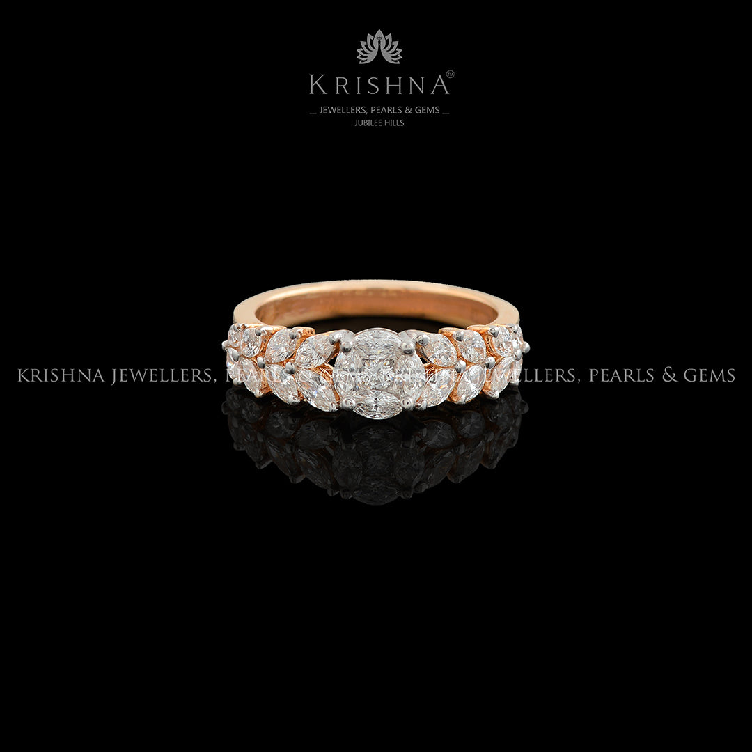 Flower n Leaf Rose Gold Diamond Ring - Krishna Jewellers Pearls and Gems