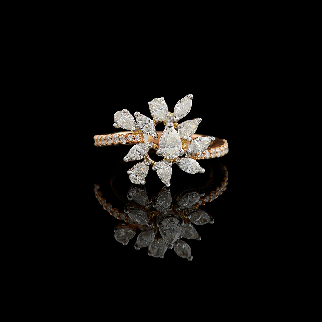 Floral Rose Gold Diamond ring - Krishna Jewellers Pearls and Gems