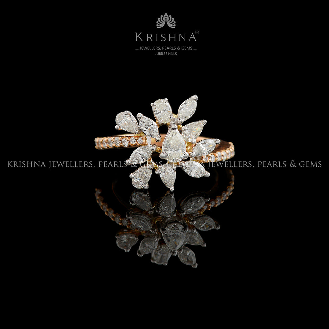 Floral Rose Gold Diamond ring - Krishna Jewellers Pearls and Gems