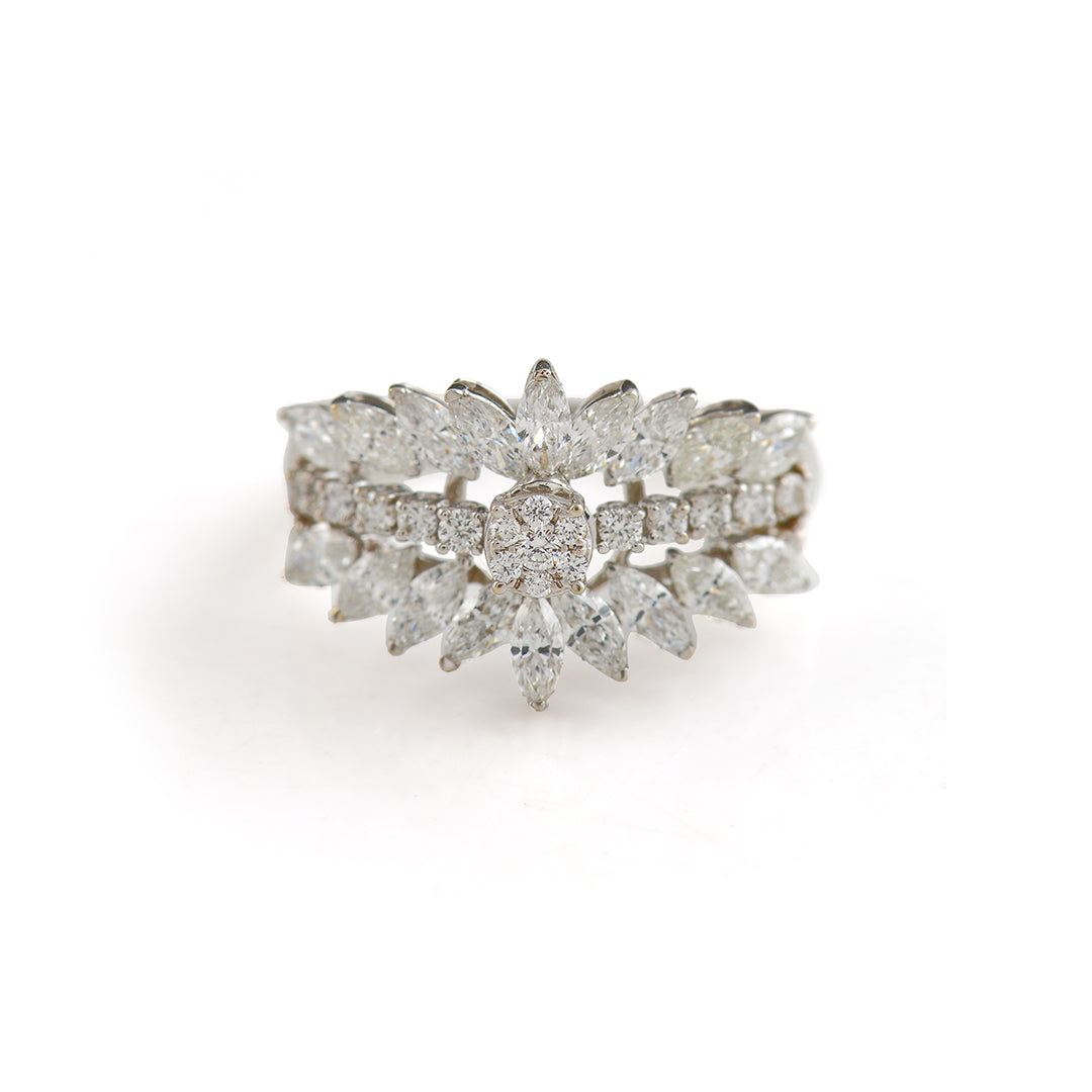 Flower n Leaf Pear Diamond Ring - Krishna Jewellers Pearls and Gems