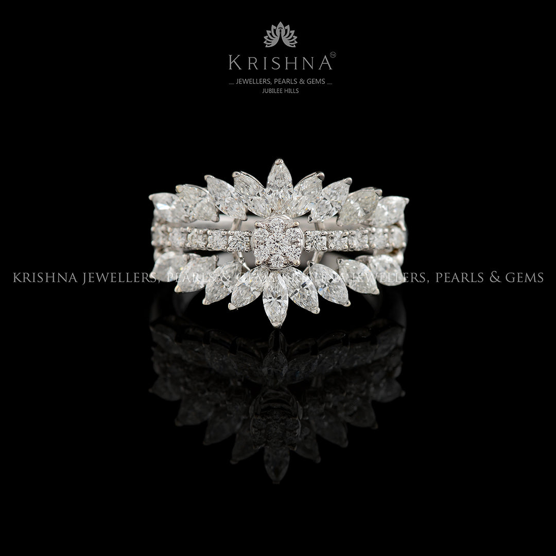 Flower n Leaf Pear Diamond Ring - Krishna Jewellers Pearls and Gems