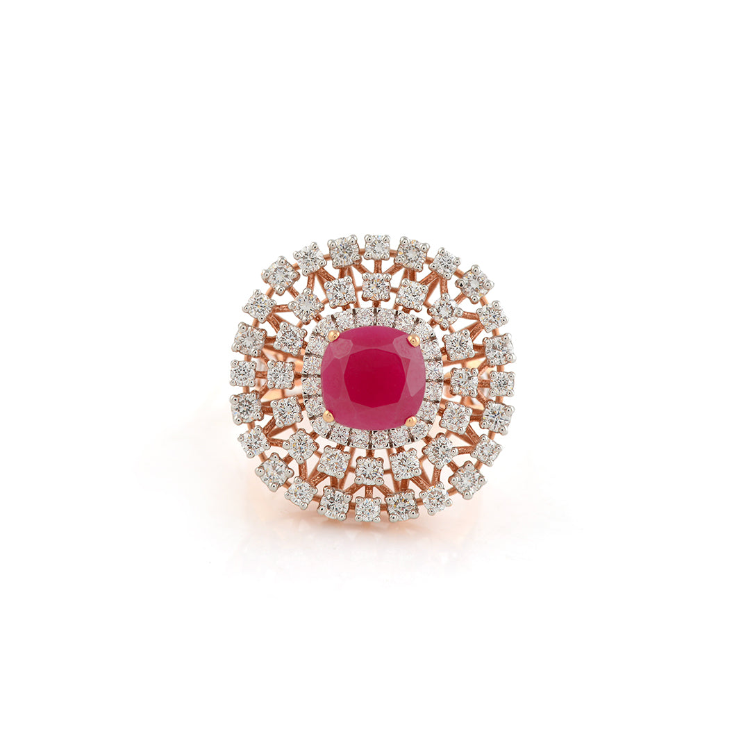 Pinkstone Flower Diamond Ring - Krishna Jewellers Pearls and Gems