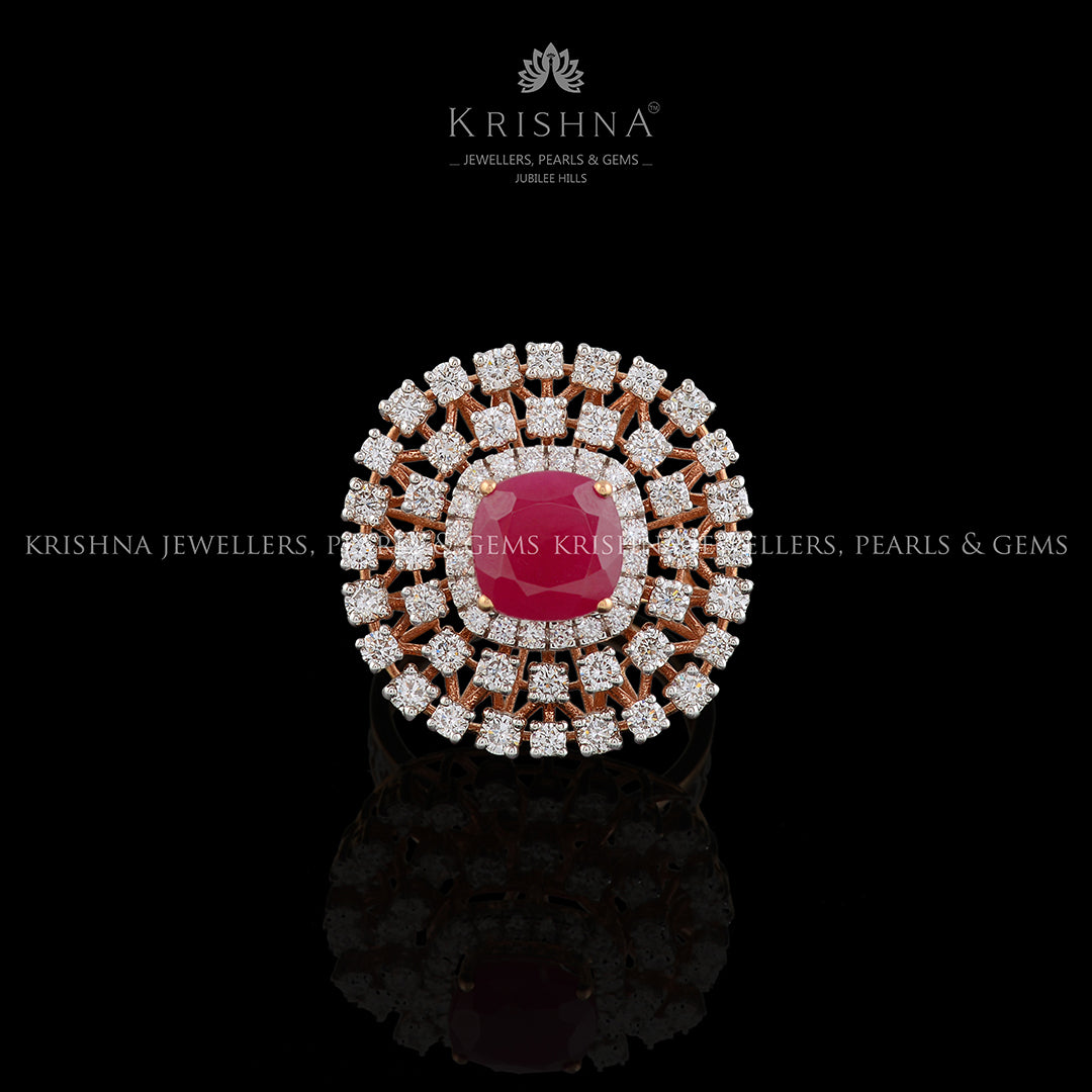 Pinkstone Flower Diamond Ring - Krishna Jewellers Pearls and Gems