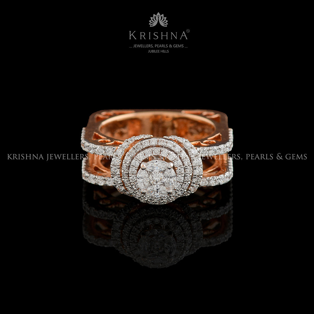 Square Shank Diamond Ring in Rose Gold - Krishna Jewellers Pearls and Gems