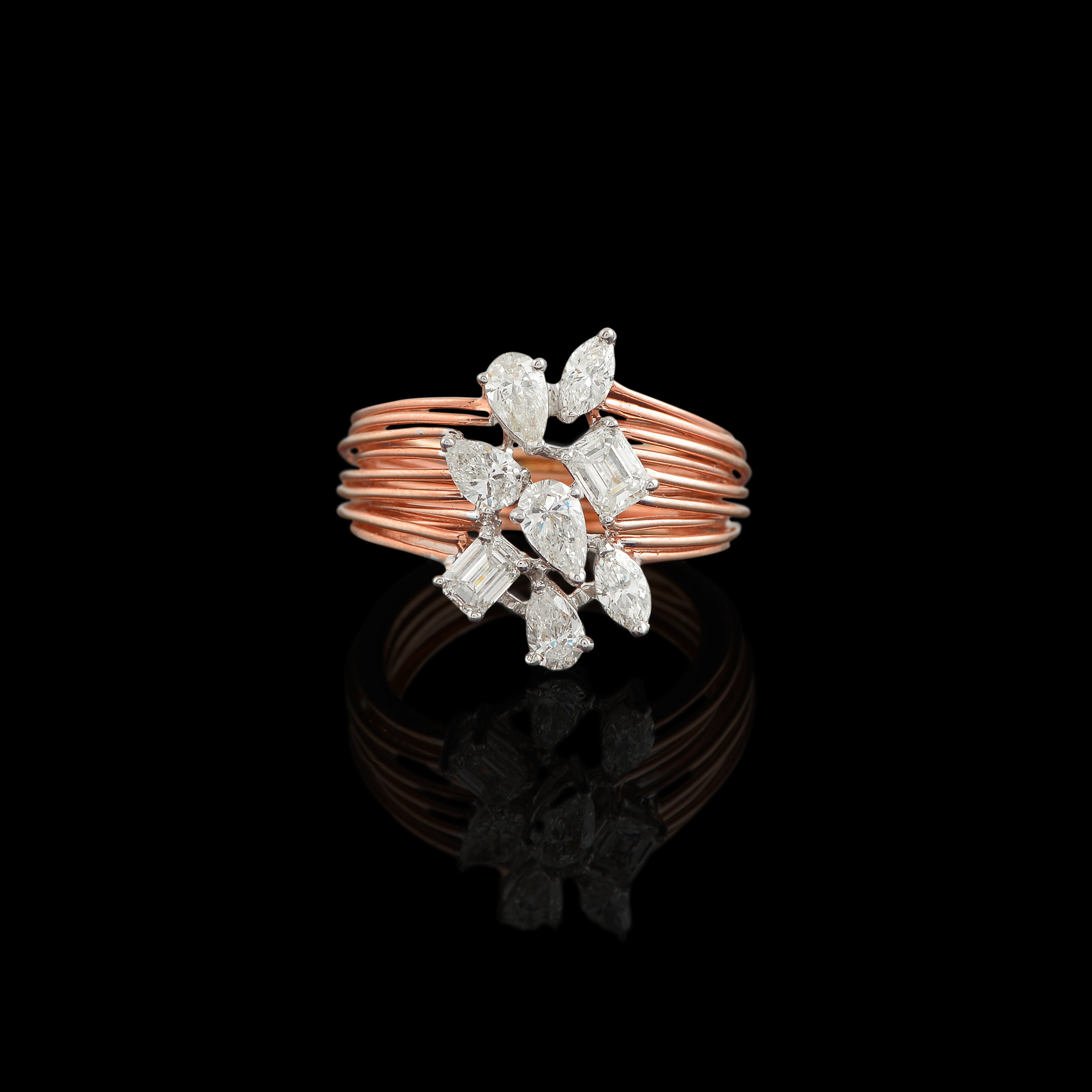 Multi Strand Rose Gold Daimond Ring - Krishna Jewellers Pearls and Gems