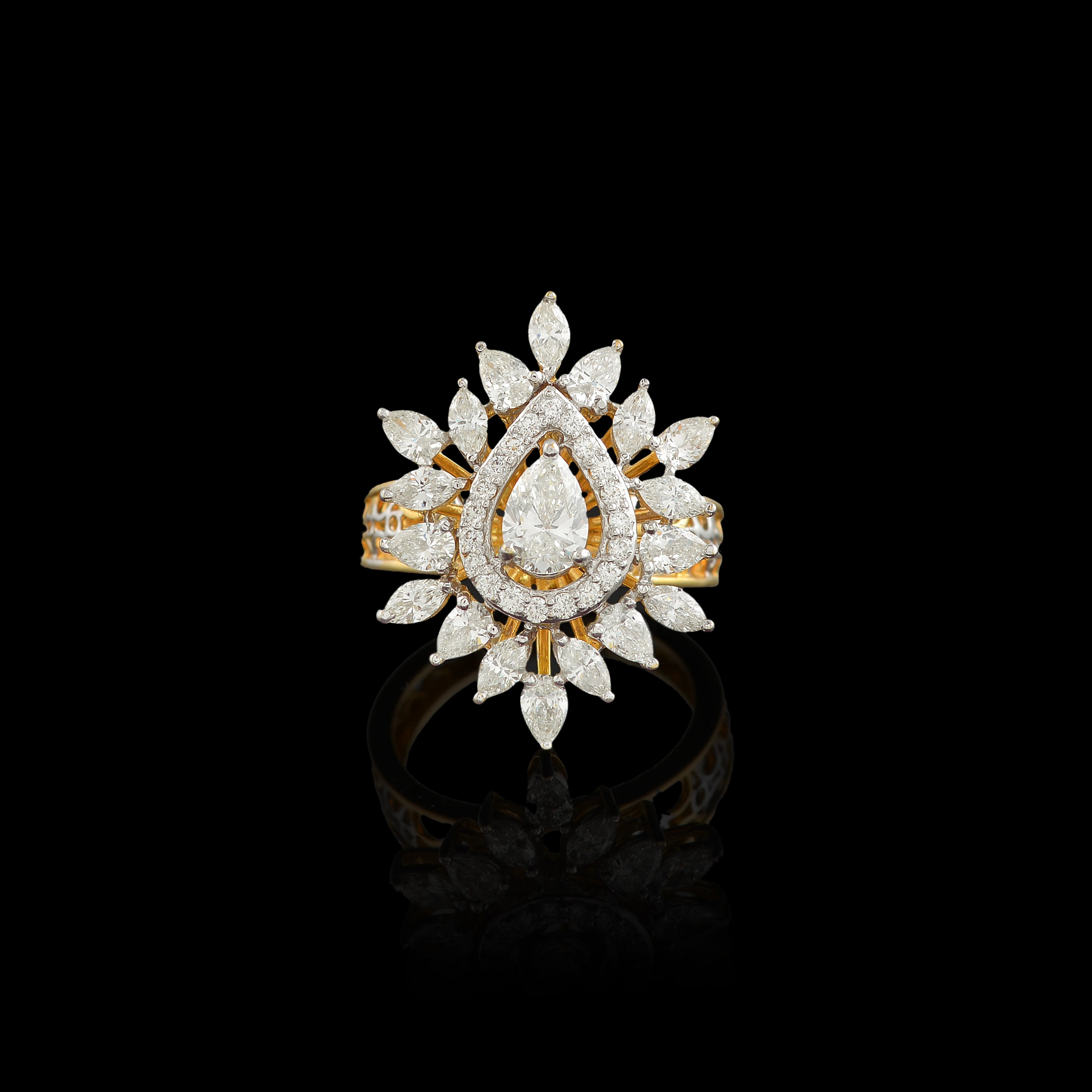 Flower and Drop diamond Ring - Krishna Jewellers Pearls and Gems