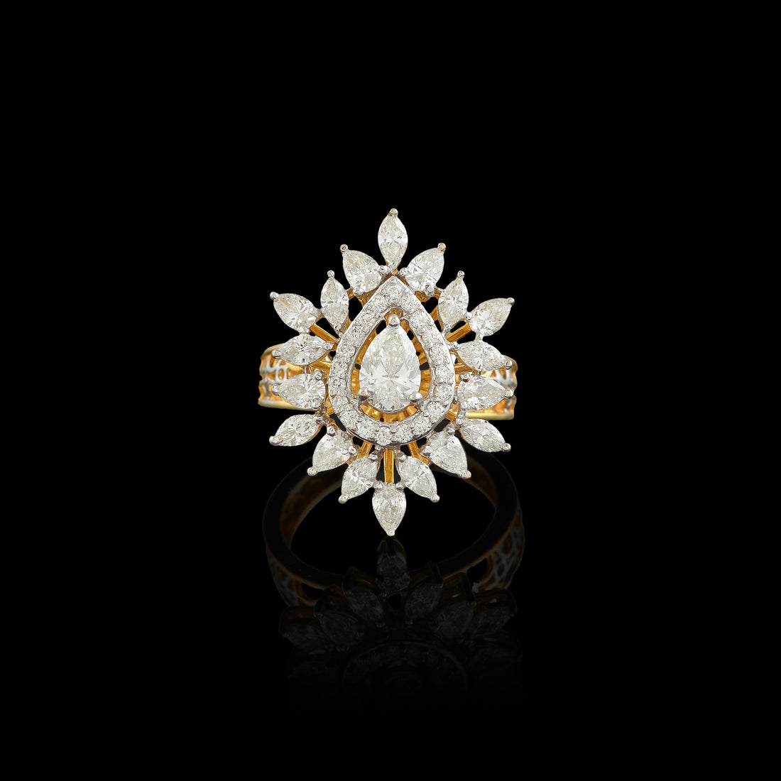 Flower and Drop diamond Ring - Krishna Jewellers Pearls and Gems
