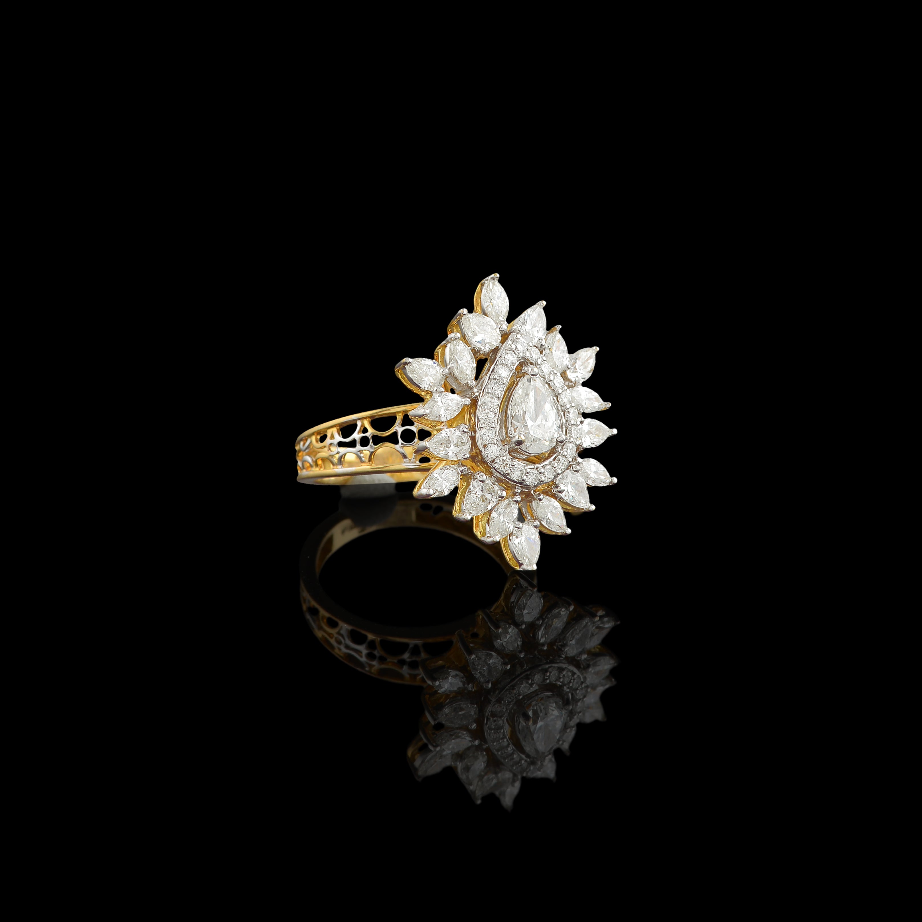 Flower and Drop diamond Ring - Krishna Jewellers Pearls and Gems