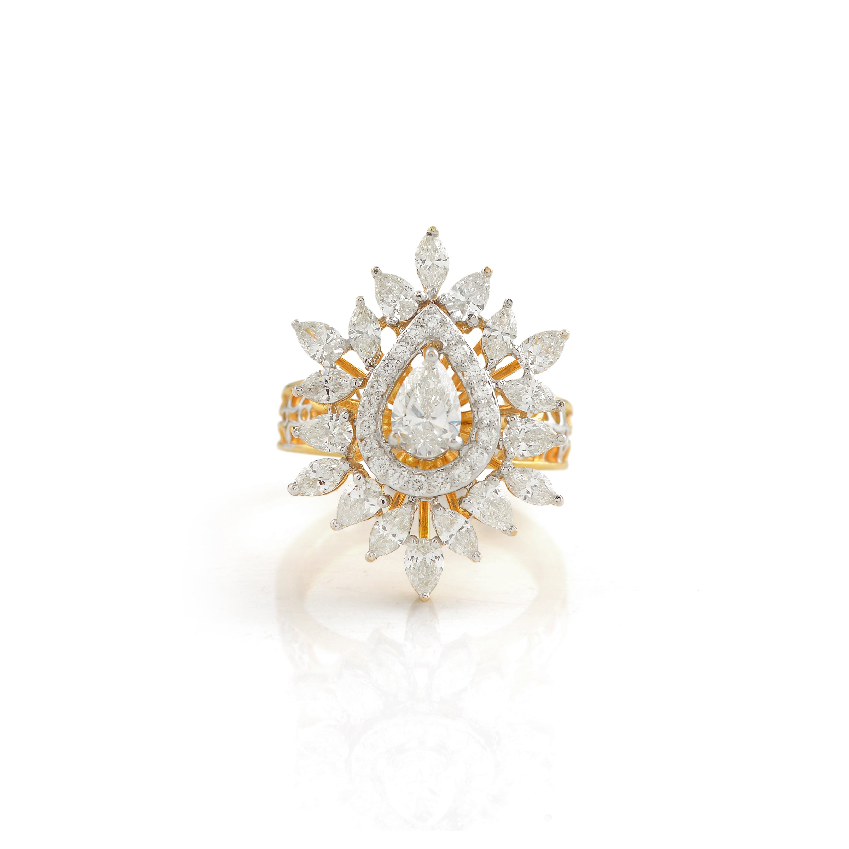 Flower and Drop diamond Ring - Krishna Jewellers Pearls and Gems