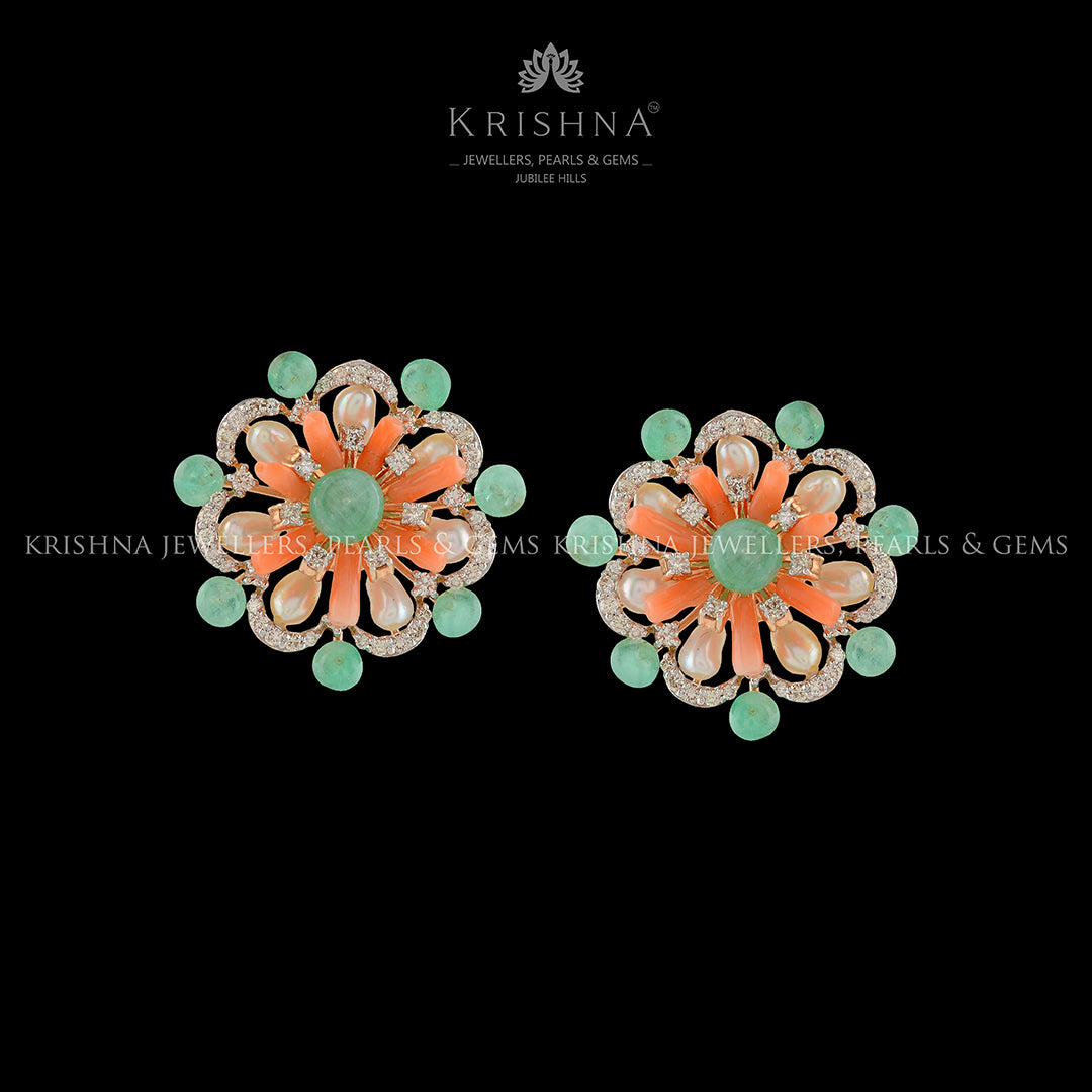Beautiful Rose Gold Diamond Studs - Krishna Jewellers Pearls and Gems