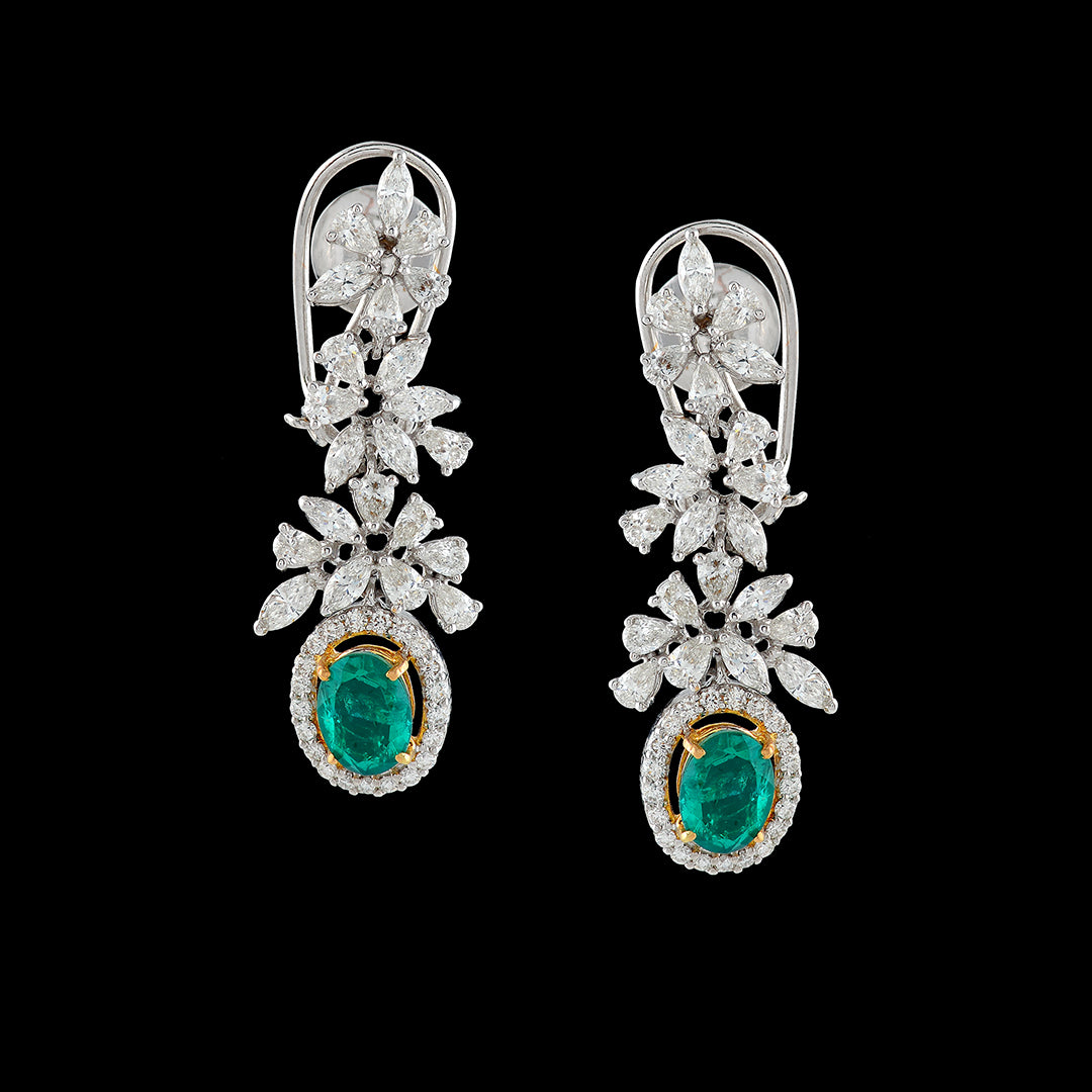 Triple Flower Cluster Diamond Earrings - Krishna Jewellers Pearls and Gems