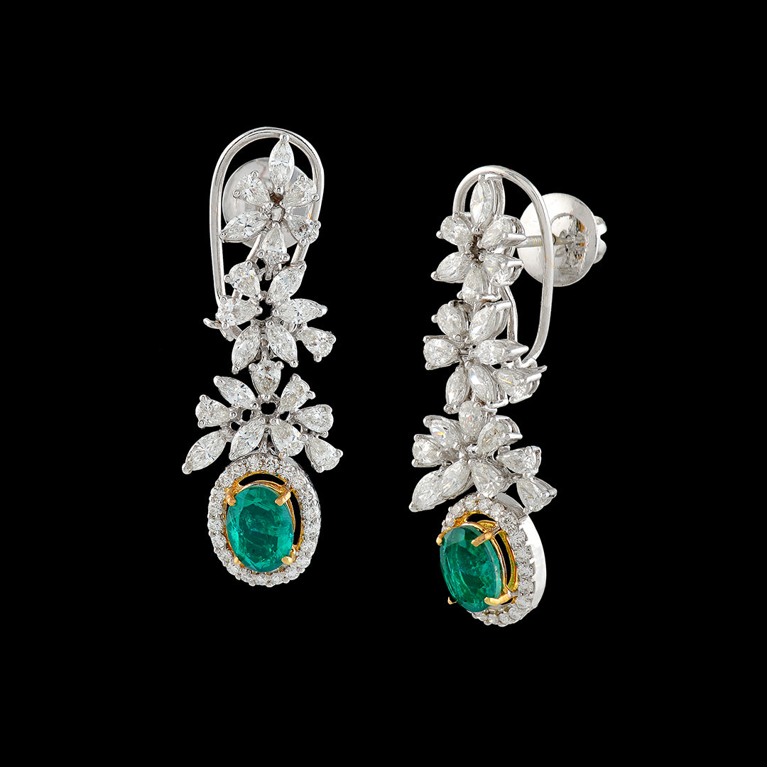 Triple Flower Cluster Diamond Earrings - Krishna Jewellers Pearls and Gems