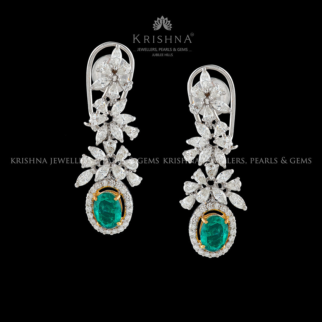 Triple Flower Cluster Diamond Earrings - Krishna Jewellers Pearls and Gems