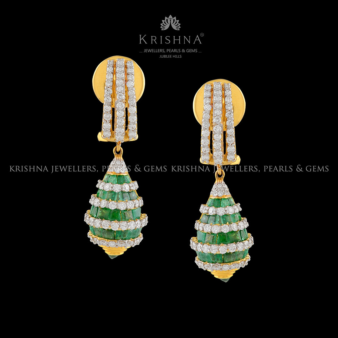 Conch Motif Diamond Earrings - Krishna Jewellers Pearls and Gems
