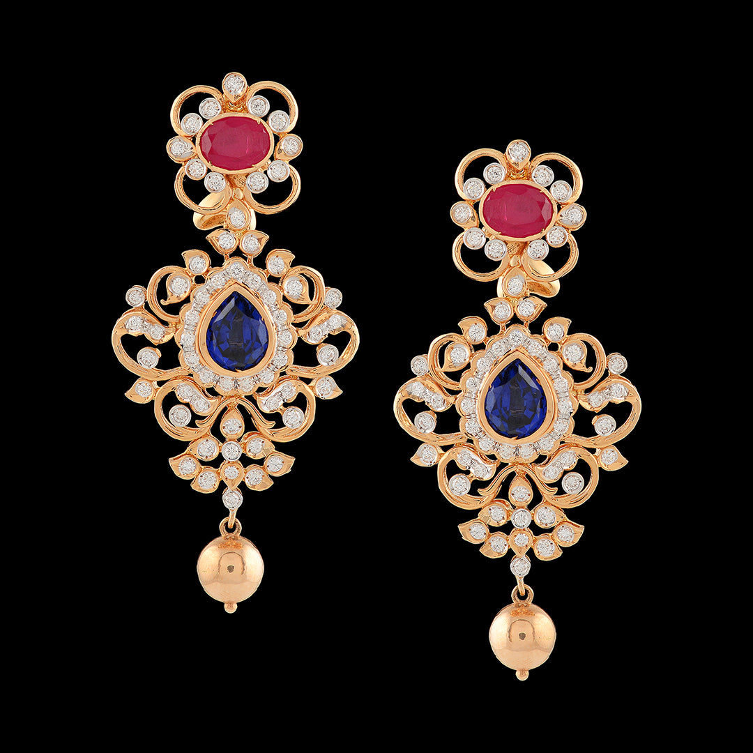 Violet and Pink Diamond Earrings - Krishna Jewellers Pearls and Gems