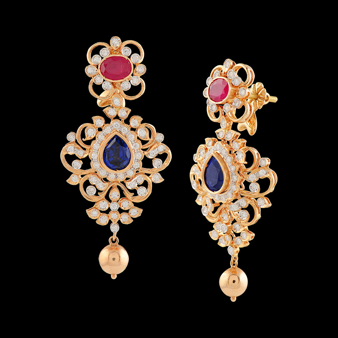 Violet and Pink Diamond Earrings - Krishna Jewellers Pearls and Gems