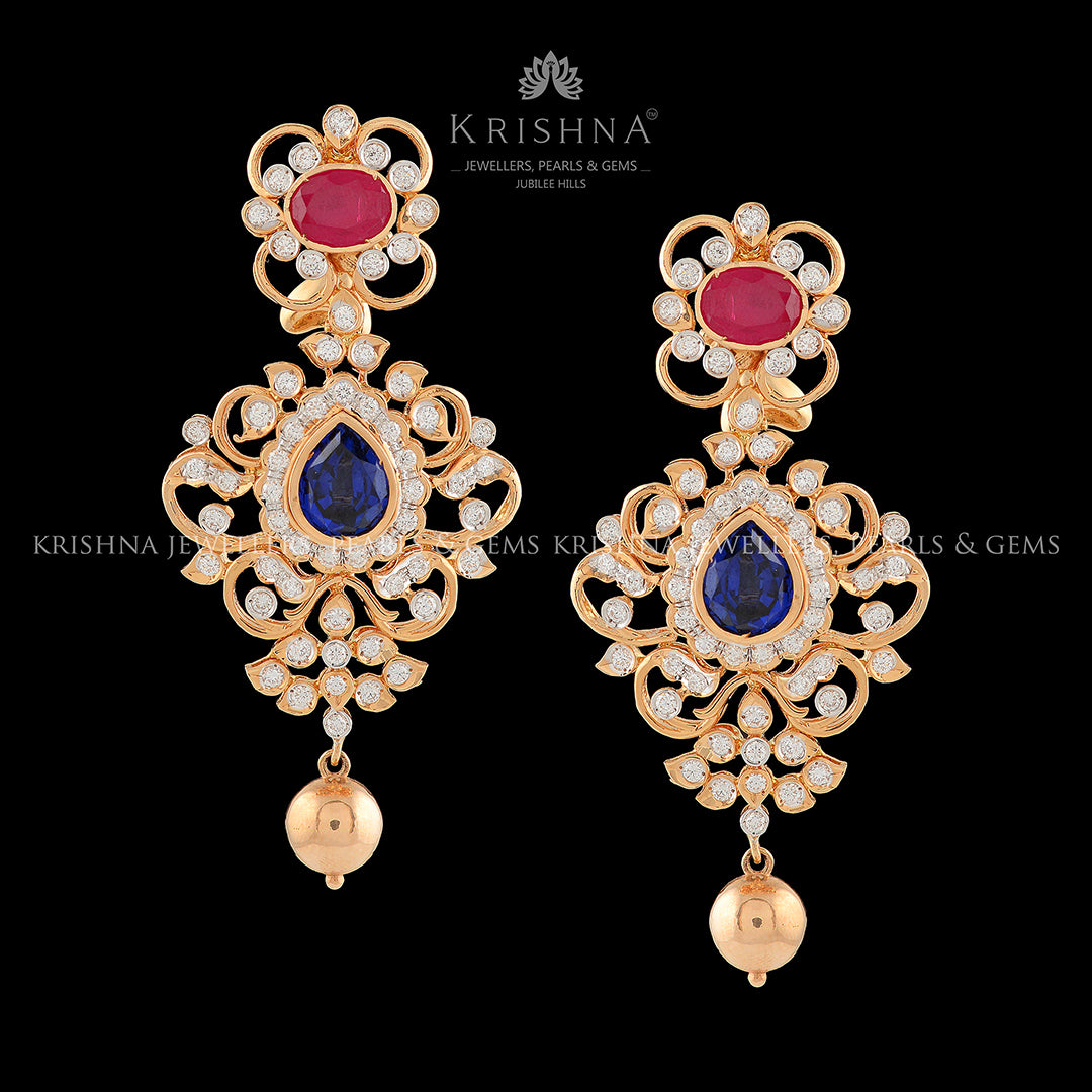 Violet and Pink Diamond Earrings - Krishna Jewellers Pearls and Gems