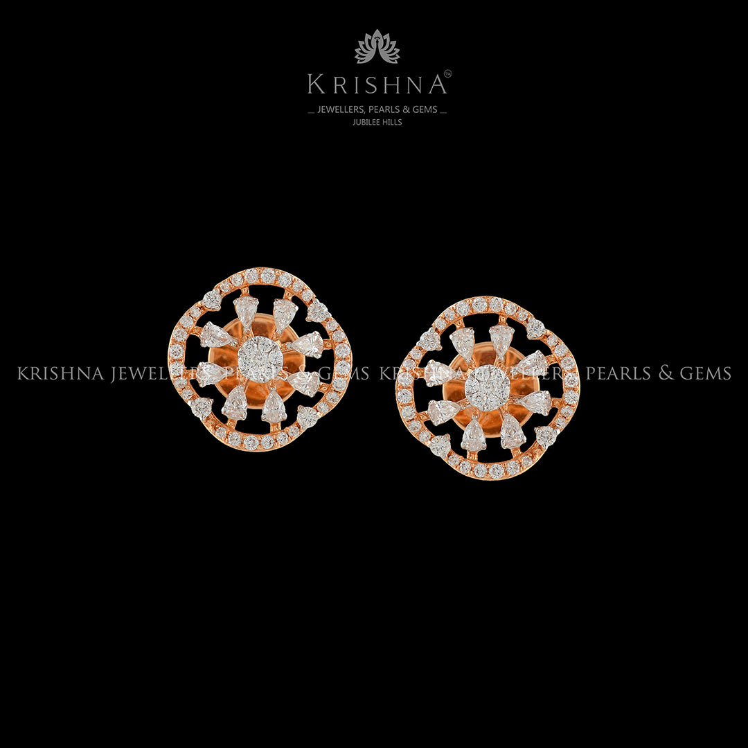 Triacle incribed Diamond Earrings - Krishna Jewellers Pearls and Gems