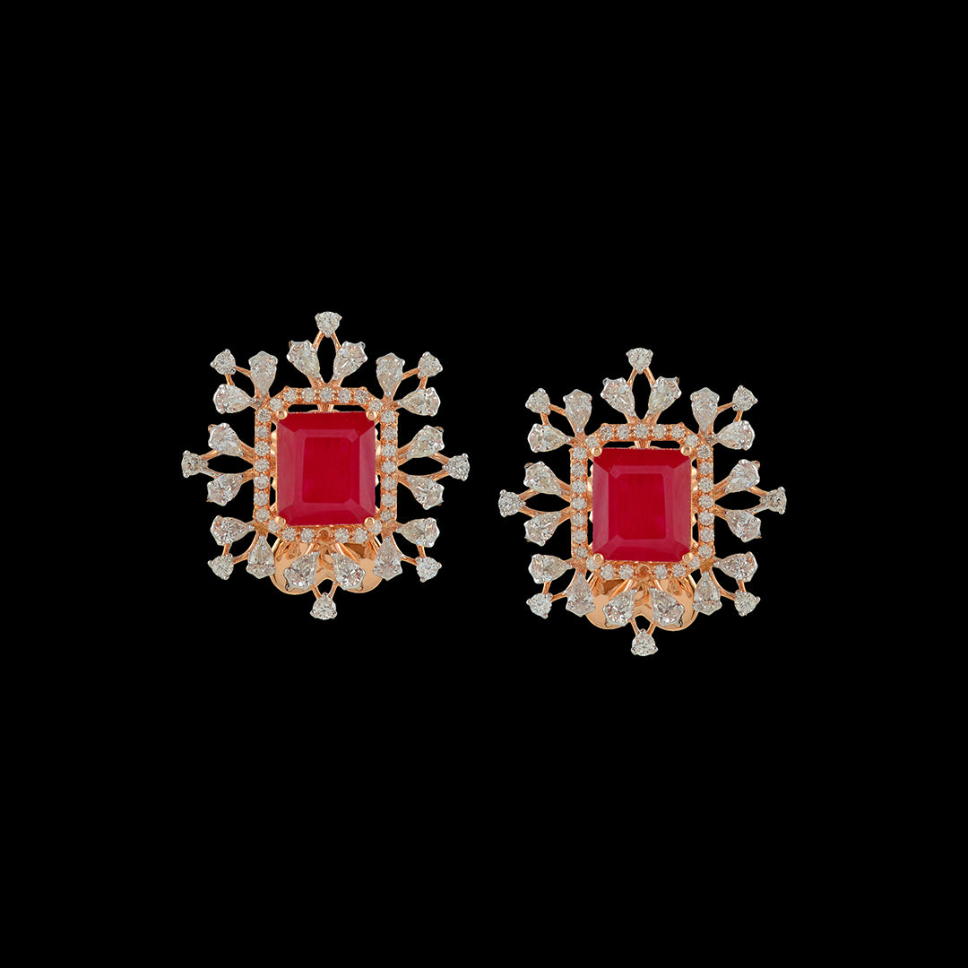 Flowery Square Diamond Earrings - Krishna Jewellers Pearls and Gems