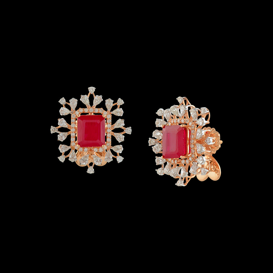 Flowery Square Diamond Earrings - Krishna Jewellers Pearls and Gems