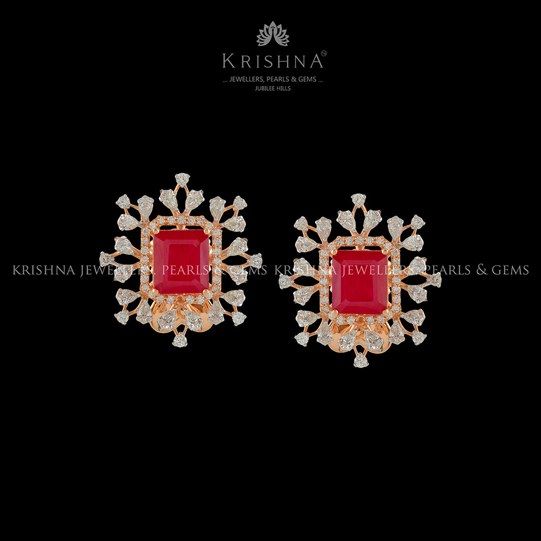 Flowery Square Diamond Earrings - Krishna Jewellers Pearls and Gems