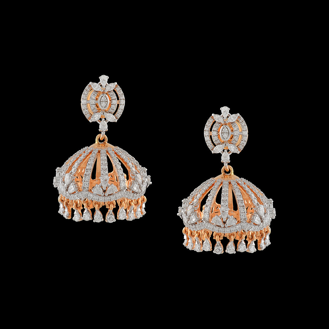 Crown Diamond Jhumka Earrings - Krishna Jewellers Pearls and Gems
