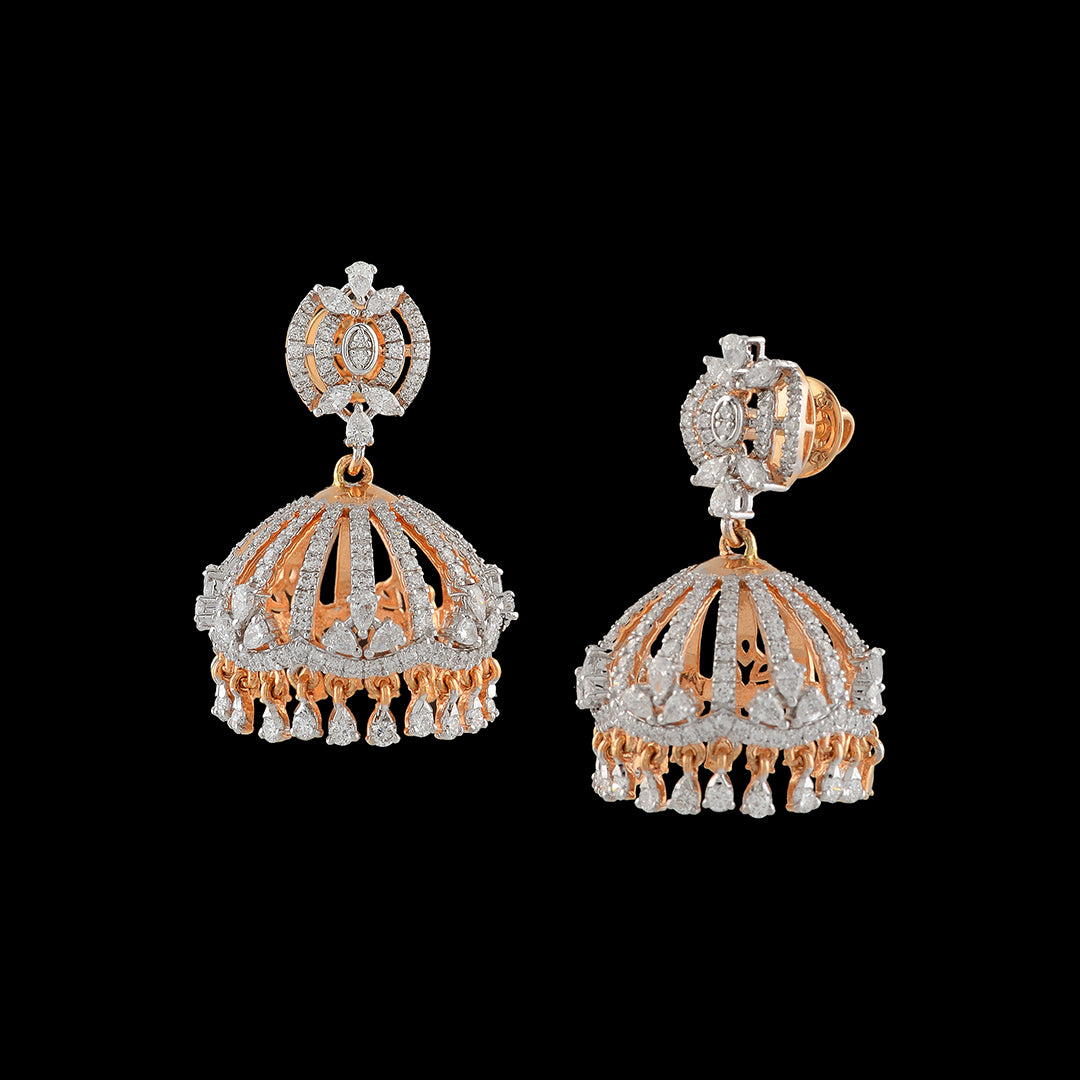Crown Diamond Jhumka Earrings - Krishna Jewellers Pearls and Gems
