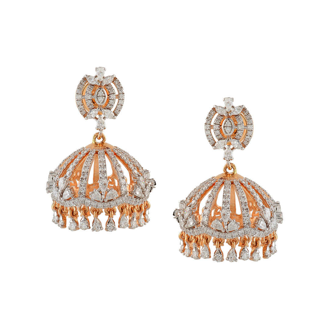 Crown Diamond Jhumka Earrings - Krishna Jewellers Pearls and Gems