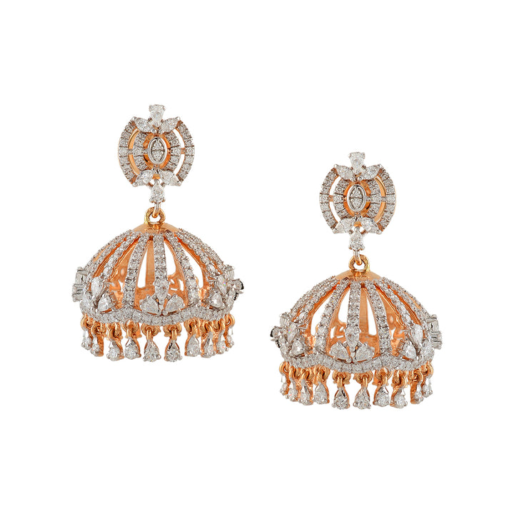 Crown Diamond Jhumka Earrings - Krishna Jewellers Pearls and Gems