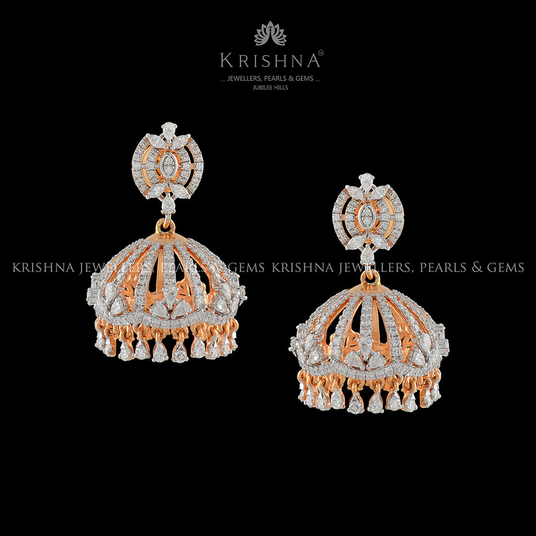 Crown Diamond Jhumka Earrings - Krishna Jewellers Pearls and Gems