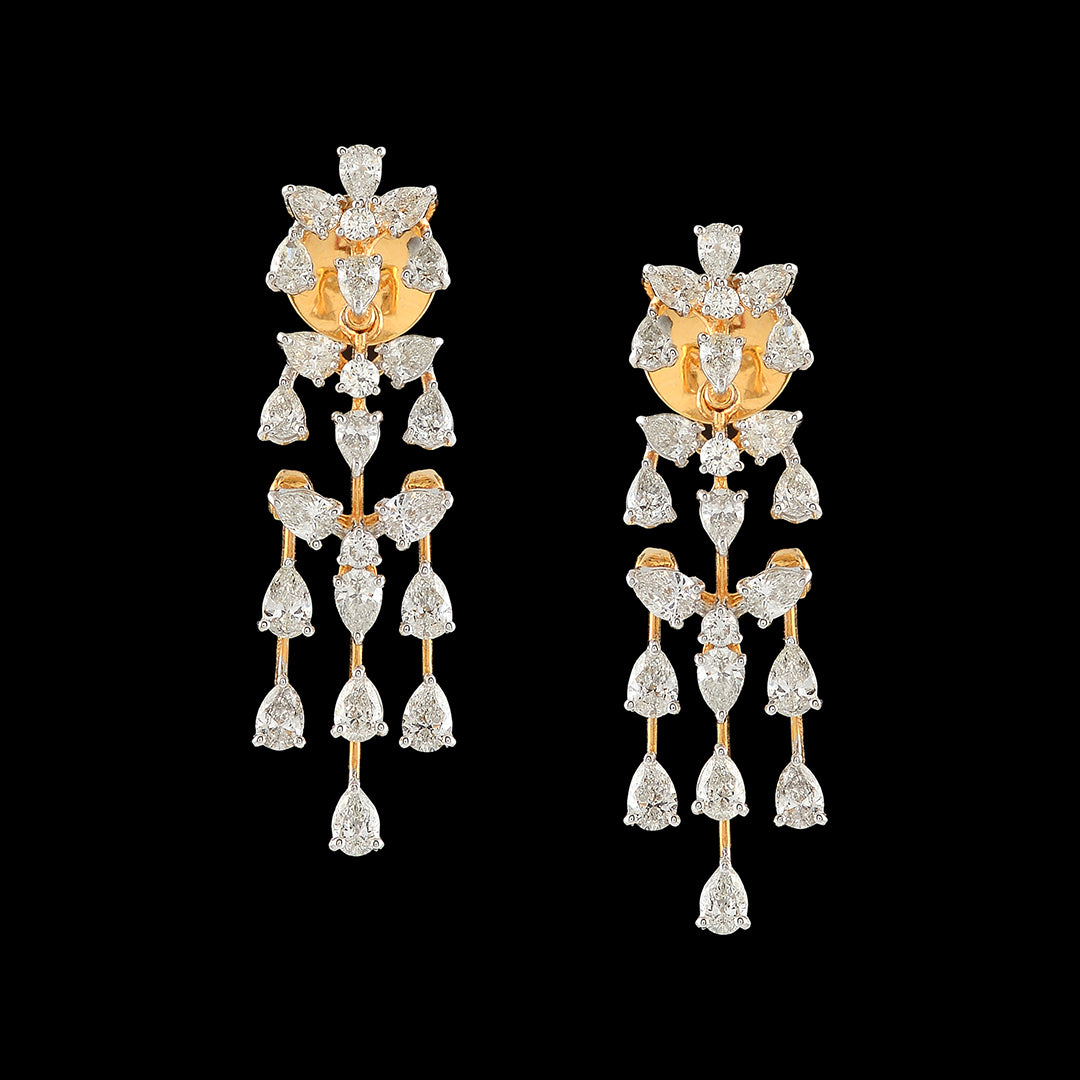 Floral Hanging Diamond Earrings - Krishna Jewellers Pearls and Gems